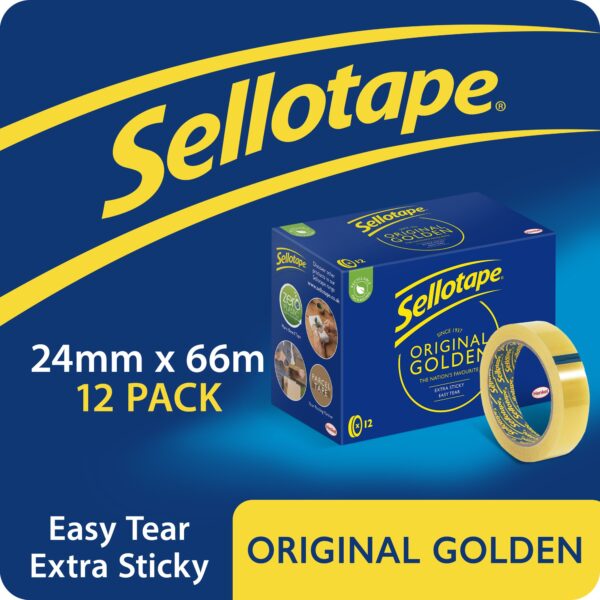 Sellotape Original Easy Tear Extra Sticky Golden Tape 24mm x 66m (Pack 12) - 2974498