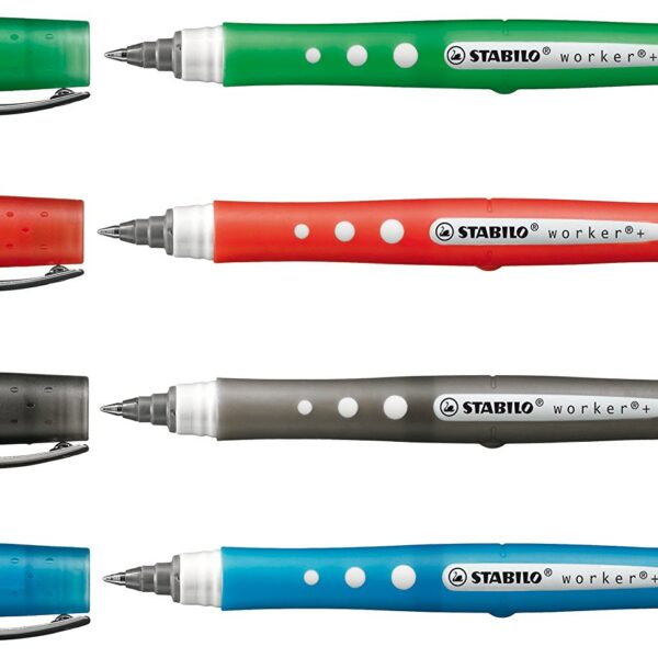 STABILO worker+ Colorful Rollerball Pen 0.5mm Line Black/Blue/Green/Red (Wallet 4) - 2019/4