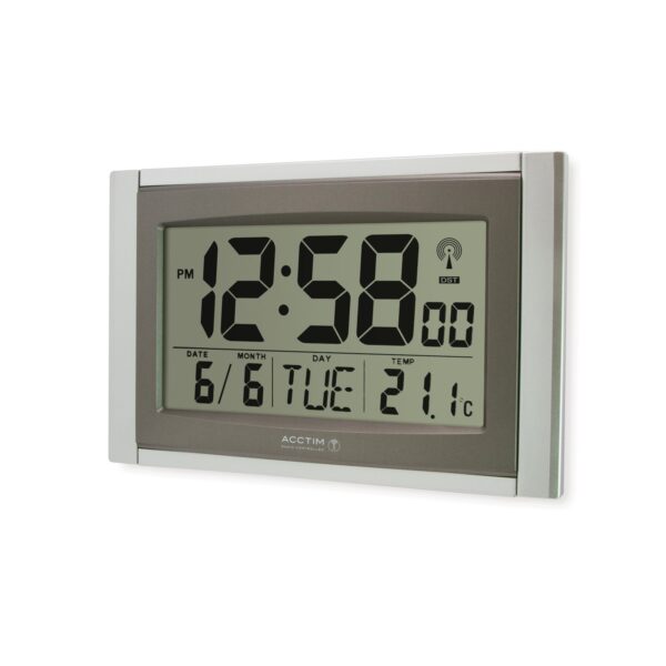 Acctim Stratus Radio Controlled LCD Digital Wall/Desk Clock Silver - 74057