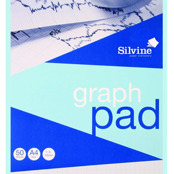Silvine A4 Graph Pad 1/5/10mm 90gsm 50 Sheets White/Blue Grided Paper (Pack 12) - A4GP