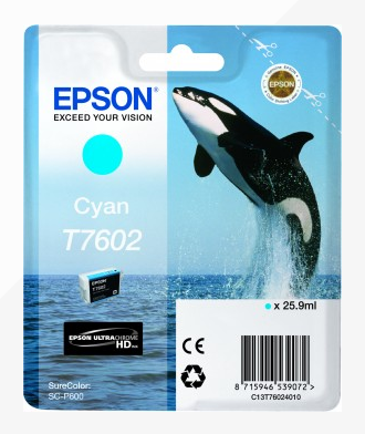 Epson T7602 Killer Whale Cyan Standard Capacity Ink Cartridge 26ml - C13T76024010