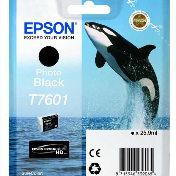 Epson T7601 Killer Whale Photo Black Standard Capacity Ink Cartridge 26ml - C13T76014010