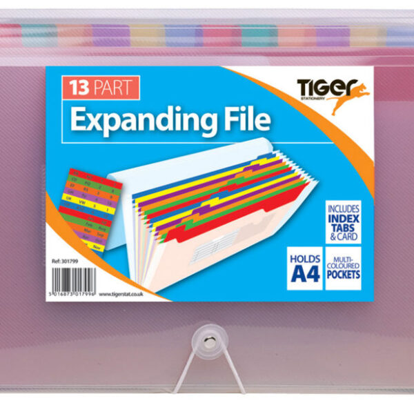 Tiger Rainbow Expanding File Polypropylene A4 13 Part Clear - 301799