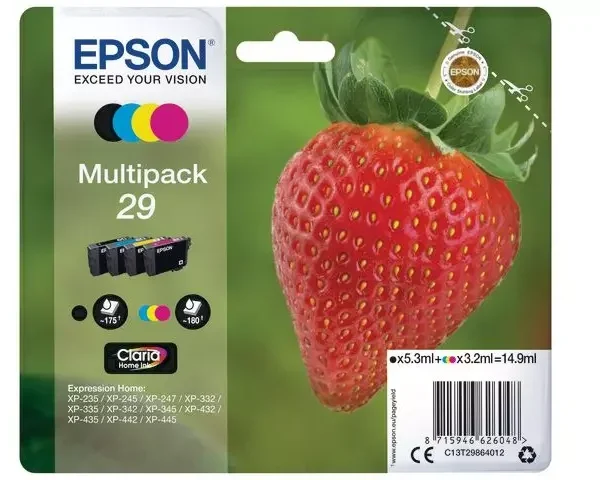 Epson T2986 Strawberry Black CMY Colour Standard Capacity Ink Cartridge Blister Pack - C13T29864022