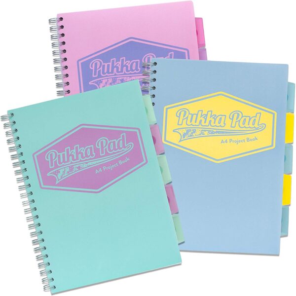 Pukka Pad A4 Wirebound Polypropylene Cover Project Book 200 Pages Pastel Blue/Pink/Mint (Pack 3) - 8630-PST