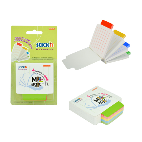 Stickn Magic Tracking Sticky Notes 70x70mm Ruled 100 Sheets White with Coloured Tab 21559
