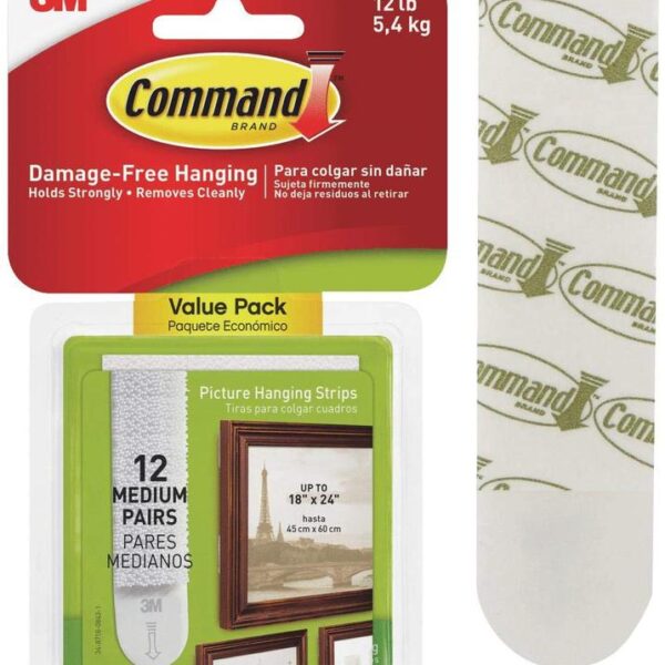 3M Command Medium Picture Hanging Strips Value Pack White (Pack 12) 17204 - 7100235877