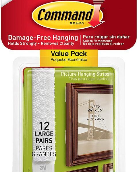 3M Command Large Picture Hanging Strips White (Pack 12) 17206 - 7100109340