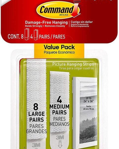 3M Command 8 Large and 4 Medium Picture Hanging Strips Value Pack White (Pack 12) 17209 - 7100235862