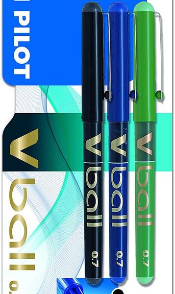 Pilot VBall Liquid Ink Rollerball Pen 0.7mm Tip 0.4mm Line Black/Blue/Green (Pack 3) - 3131910540878UK