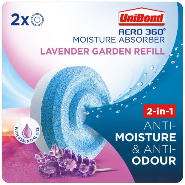 Unibond Aero 360 Moisture Absorber 2-in-1 Anti-Moisture and Anti-Odour Lavender Garden Refill (Pack 2) - 2631291