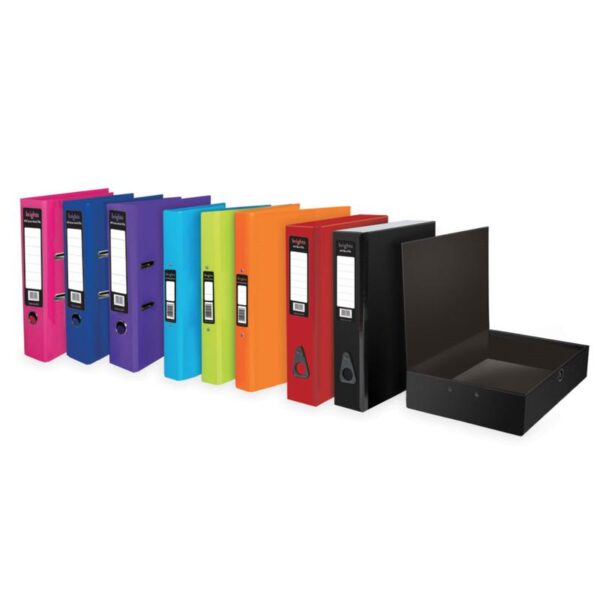 Pukka Brights Box File Laminated Paper on Board Foolscap 75mm Spine Width Catch Closure Assorted (Pack 10) BR-9450