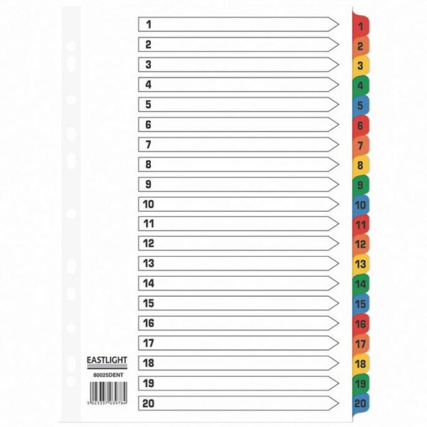 ValueX Index 1-20 A4 Card White 150gsm with Coloured Mylar Tabs - 80025DENT
