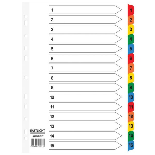 ValueX Index 1-15 A4 Card White 150gsm with Coloured Mylar Tabs - 80024DENT