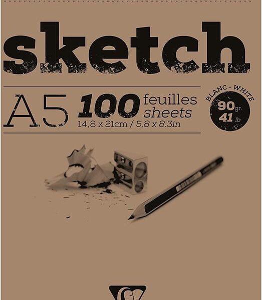 Clairefontaine A5 Wirebound Sketch Pad 90gsm 100 Sheets White Paper 96606C