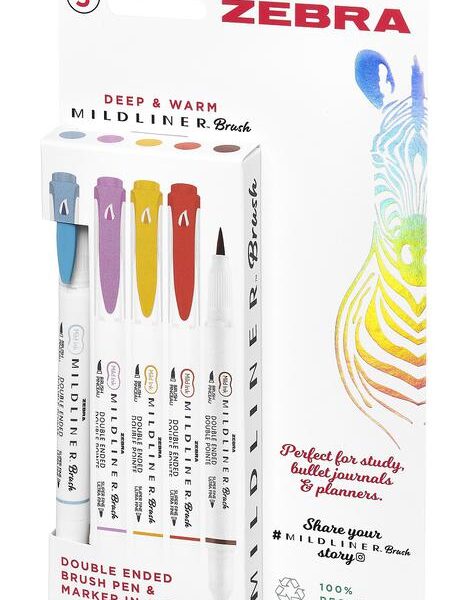Zebra Mildliner Double Ended Brush Pen Assorted Deep and Warm (Pack 5) - 2693