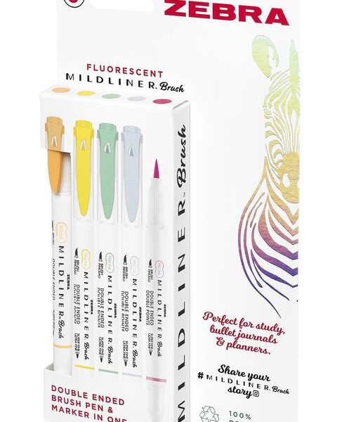 Zebra Mildliner Double Ended Brush Pen Assorted Fluorescent (Pack 5) - 2691