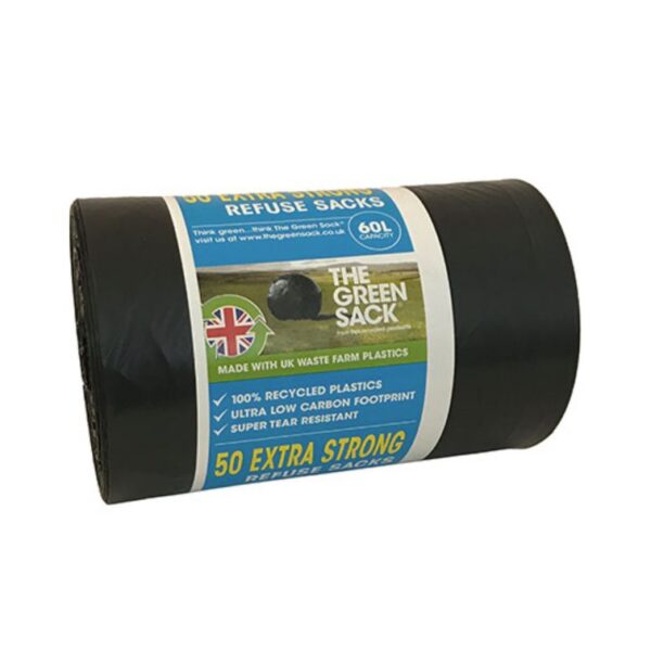 The Green Sack Extra Strong Refuse Sack 60 Litres Black Roll (Pack 50) 0703111