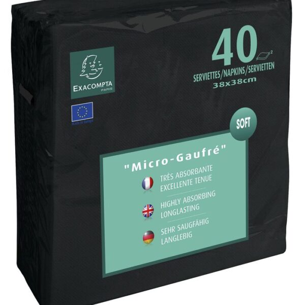 Exacompta Napkins Micro High Quality Embossed Paper Black (Pack 40) SV913821I