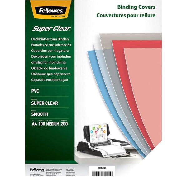 Fellowes Clear PET Binding Cover 200 micron A4 (Pack 100) 5384701