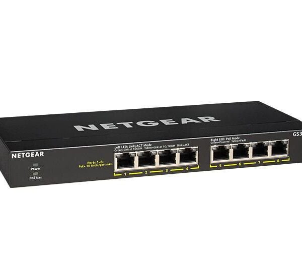Netgear GS308PP 8 Port Unmanaged Gigabit Ethernet Power over Ethernet Network Switch