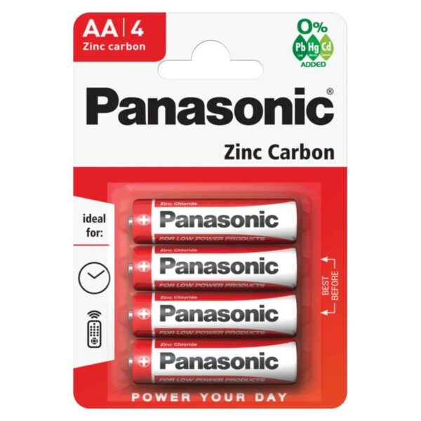 Panasonic Zinc Batteries AA R6 1.5V (Pack 4) - PANAR6RB4