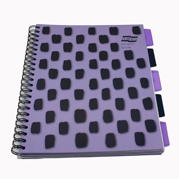 Europa Splash A4 Project Book Wirebound 200 Micro Perf Pages 80gsm FSC Ruled Punch 4 Holes Purple (Pack 3) - EU1506Z