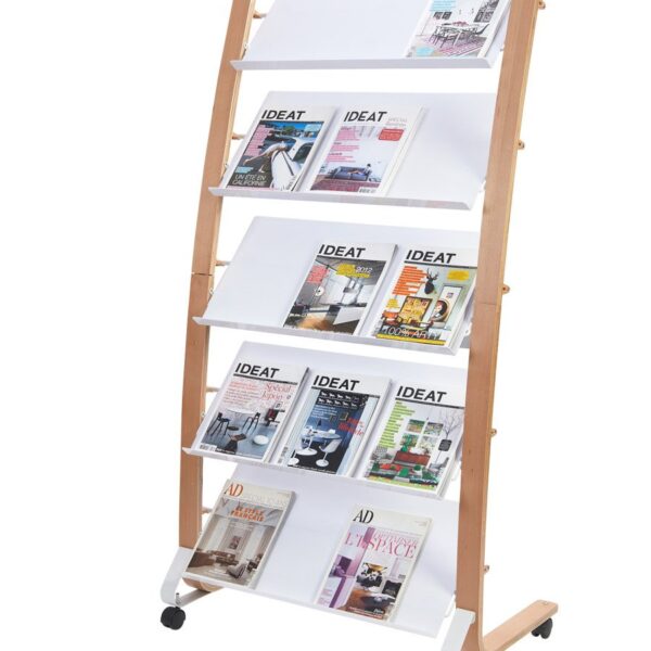 Alba Mobile Wooden Floor Stand 5 x 3 Compartments A4 Format Literature Display H1650 x W860 x D520mm Light Wood/White - DD5GMW BC