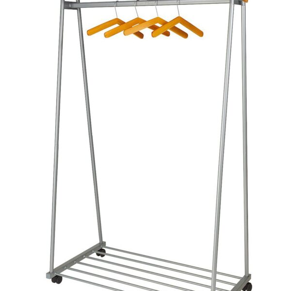 Alba Oslo Mobile Garment Rack Silver Grey and White Wood - Supplied With 6 Hangers - PMOSLO
