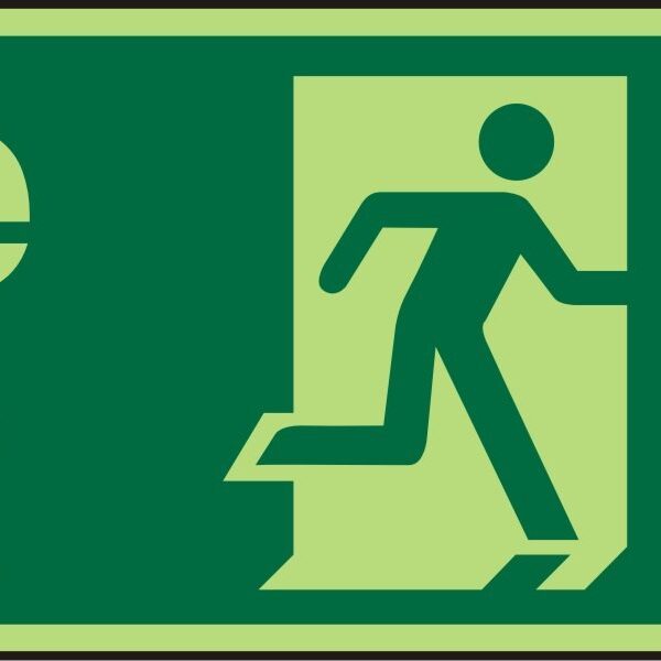 SECO Photoluminescent Safe Procedure Safety Sign Fire Exit Man Running and Arrow Pointing Right Glow In The Dark 450 x 150mm - SP121PLV450X150