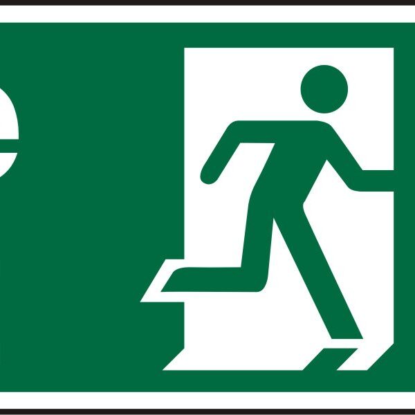SECO Safe Procedure Safety Sign Fire Exit Man Running and Arrow Pointing Right Semi Rigid Plastic 450 x 150mm - SP121SRP450X150