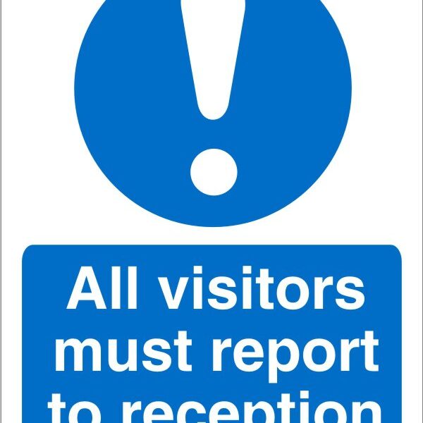 SECO Mandatory Safety Sign All Visitors Must Report to Reception Self Adhesive Vinyl 150 x 200mm - M227SAV150X200