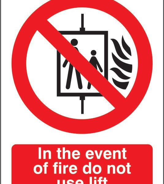 SECO Prohibition Safety Sign In The Event Of Fire Do Not Use Lift Semi Rigid Plastic 150 x 200mm - P103SRP150X200