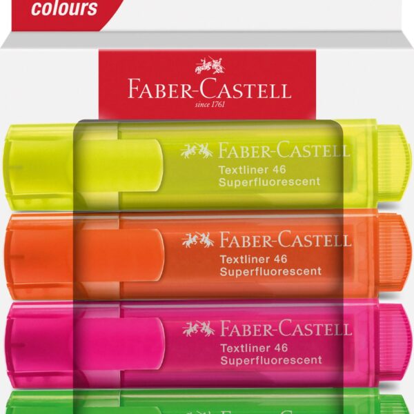 Faber-Castell Highlighter Textliner 46 Assorted Superfluorescent Colours (Pack 4) - 254644