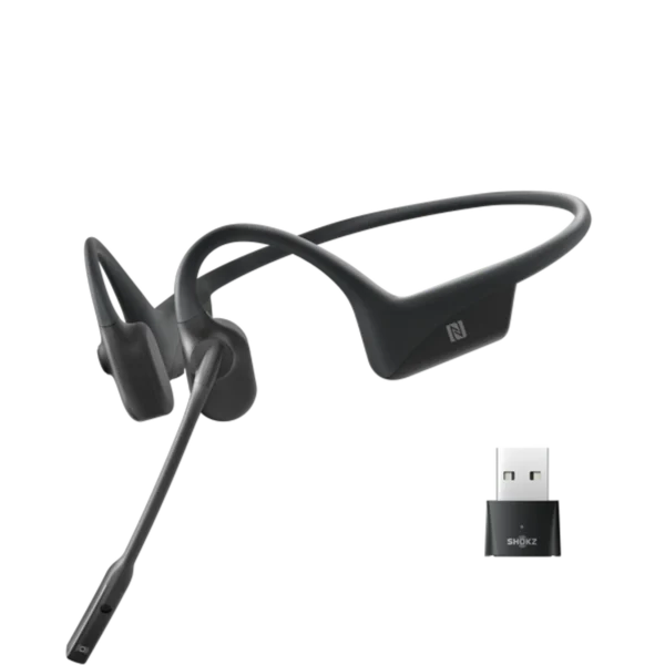 Shokz OpenComm Black Bone Conduction Stereo Bluetooth Headset with Wireless Adapter For PC