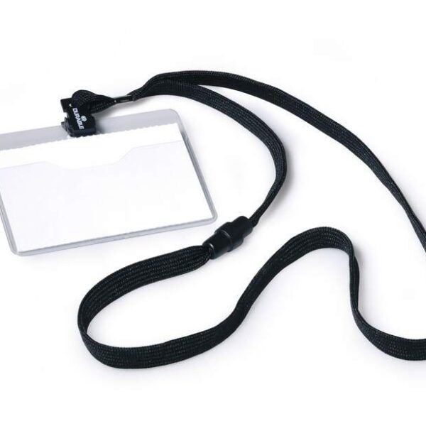 Durable Name Badge 60x90mm with Black Safety Release Lanyard Includes Blank Insert Cards (Pack 10) - 813901