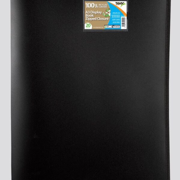 Tiger Zipped Display Book 20 Pocket A3 Black - 302202