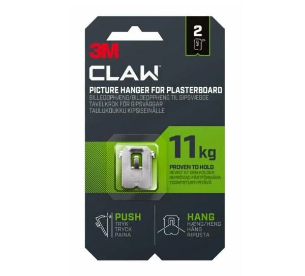 3M CLAW Picture Hanger For Plasterboard Stainless Steel Holds Up To 11Kg (Pack 2) - 7100269194