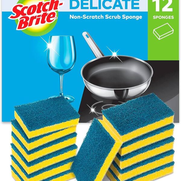 Scotch-Brite Delicate Non-Scratch Scrub Sponge Yellow And Green (Pack 12) - 7100248036