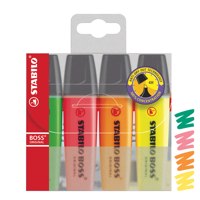 STABILO BOSS ORIGINAL Highlighter Chisel Tip 2-5mm Line Assorted Colours (Wallet 4) - 70/4