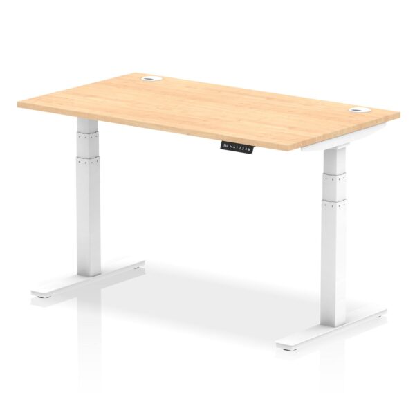 Dynamic Air 1400 x 800mm Height Adjustable Desk Maple Top Cable Ports White Leg HA01114