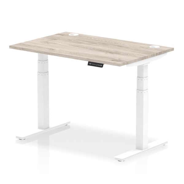 Dynamic Air 1200 x 800mm Height Adjustable Desk Grey Oak Top Cable Ports White Leg HA01170