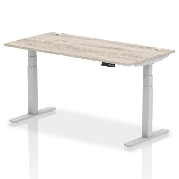 Dynamic Air 1600 x 800mm Height Adjustable Desk Grey Oak Top Cable Ports Silver Leg HA01173