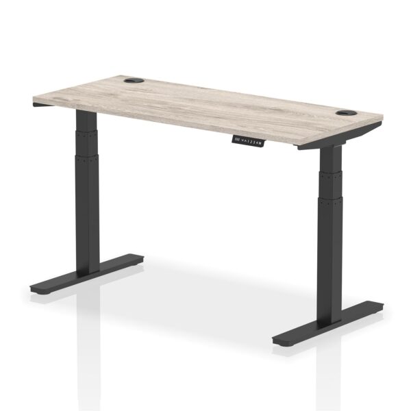 Dynamic Air 1400 x 600mm Height Adjustable Desk Grey Oak Top Cable Ports Black Leg HA01254