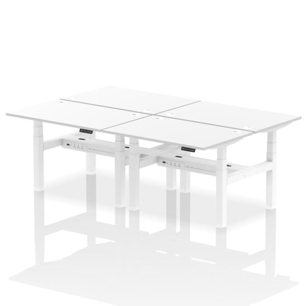 Dynamic Air Back-to-Back W1200 x D800mm Height Adjustable Sit Stand 4 Person Bench Desk With Cable Ports White Finish White Frame - HA01774
