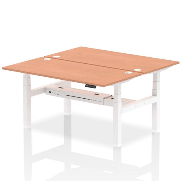 Dynamic Air Back-to-Back W1600 x D800mm Height Adjustable Sit Stand 2 Person Bench Desk With Cable Ports Beech Finish White Frame - HA02290