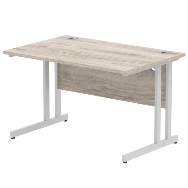 Impulse 1200 x 800mm Straight Desk Grey Oak Top Silver Cantilever Leg I003066
