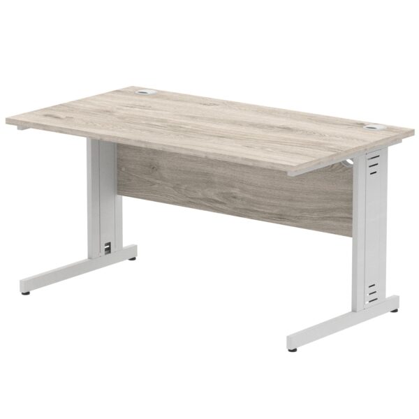 Impulse 1400 x 800mm Straight Desk Grey Oak Top Silver Cable Managed Leg I003102