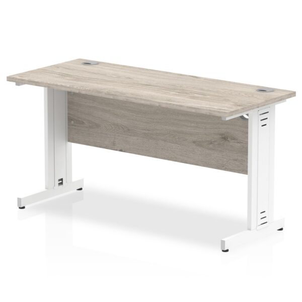 Impulse 1400 x 600mm Straight Desk Grey Oak Top White Cable Managed Leg I003104