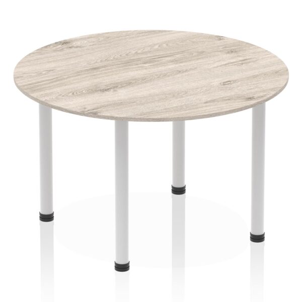 Dynamic Impulse 1200mm Round Table Grey Oak Top Silver Post Leg I003257